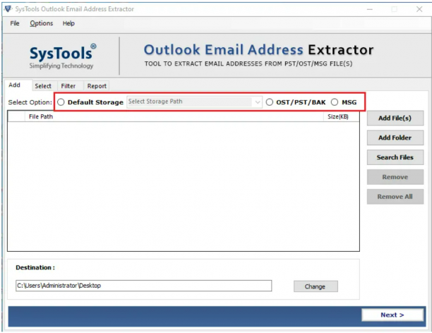 SysTools Outlook Email Address Extractor sc.png