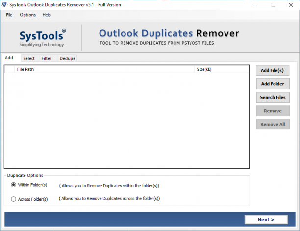 SysTools Outlook Duplicates Remover screen.PNG