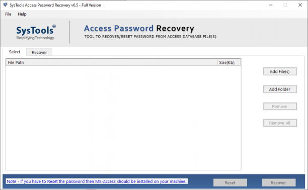 SysTools Access Password Recovery screen.PNG